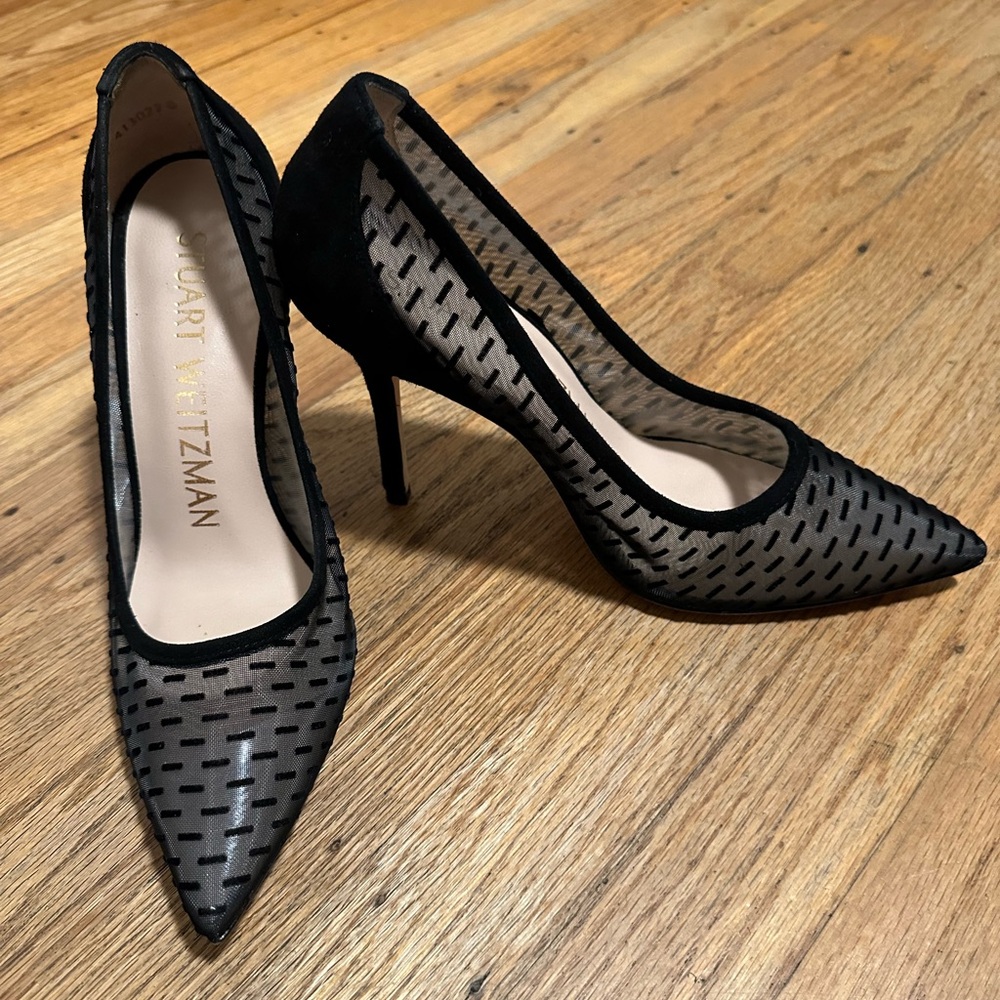 Stuart Weitzman black suede/mesh pumps